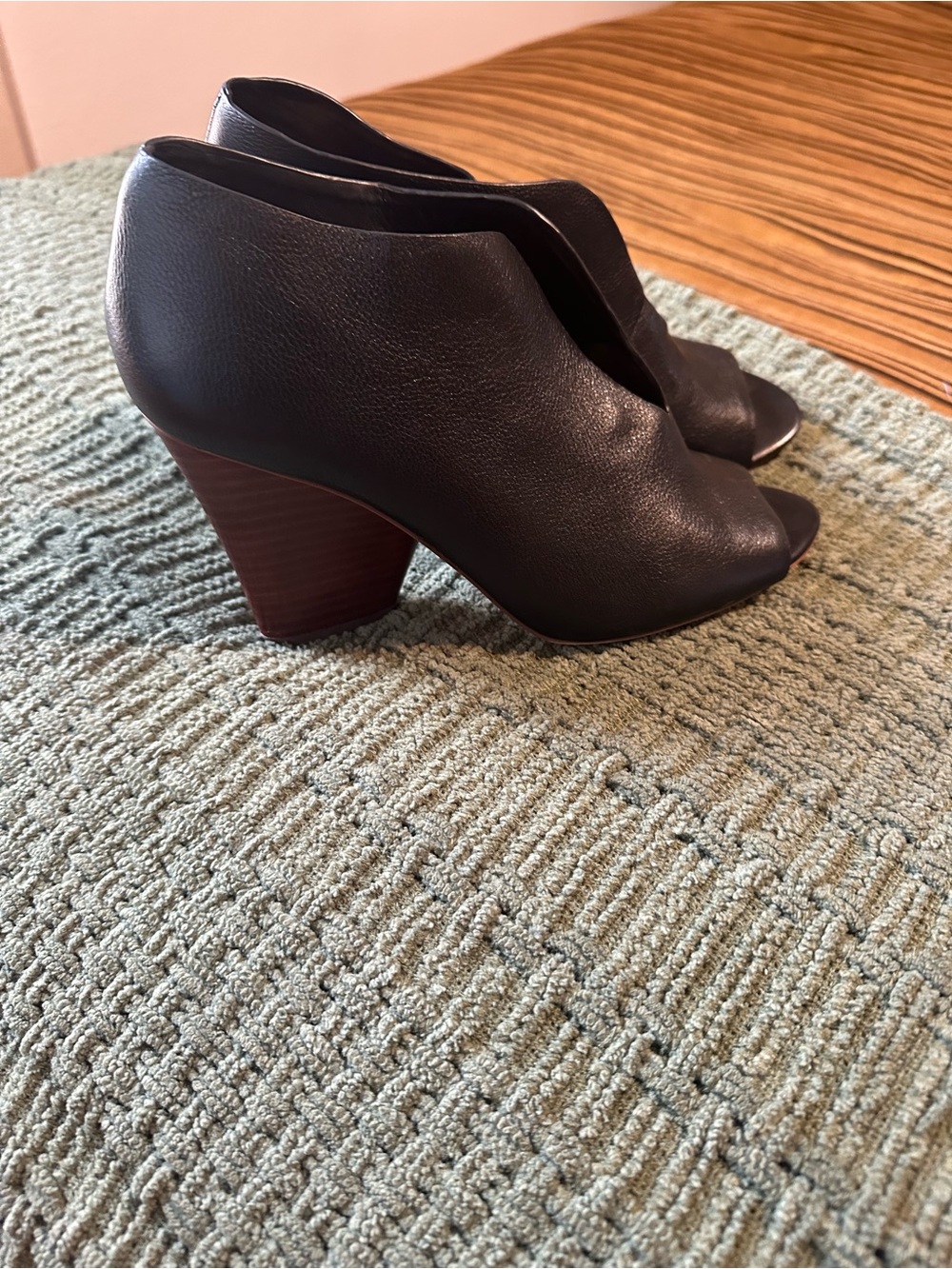 Vince Camuto Black Leather Peep-Toe Ankle Booties